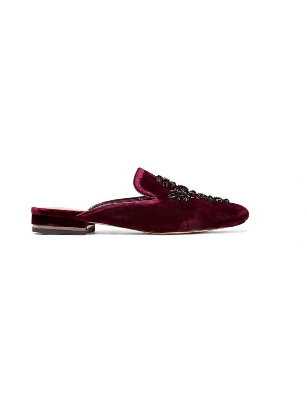 Michael Kors Womens 7.5 Shoes Edie Embellished Velvet Slide Slip-Ons Burgundy - Picture 2 of 14